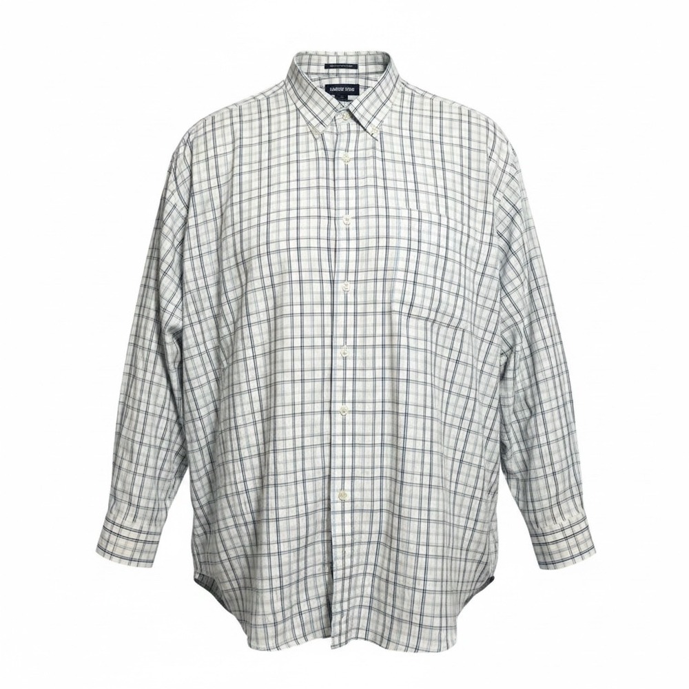 Lands End Mens 19-35T Blue Plaid Supima Cotton No Iron Pinpoint Shirt Office